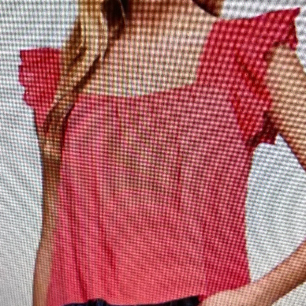 Crown & Ivy hot pink coral tank preppy eyelet flutter shoulder top XL